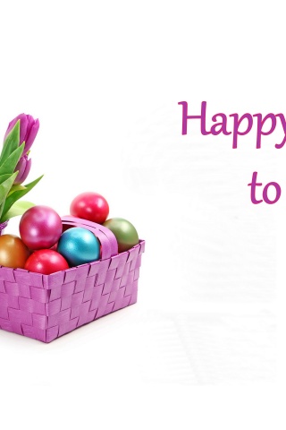 Easter Eggs And Tulips In Basket