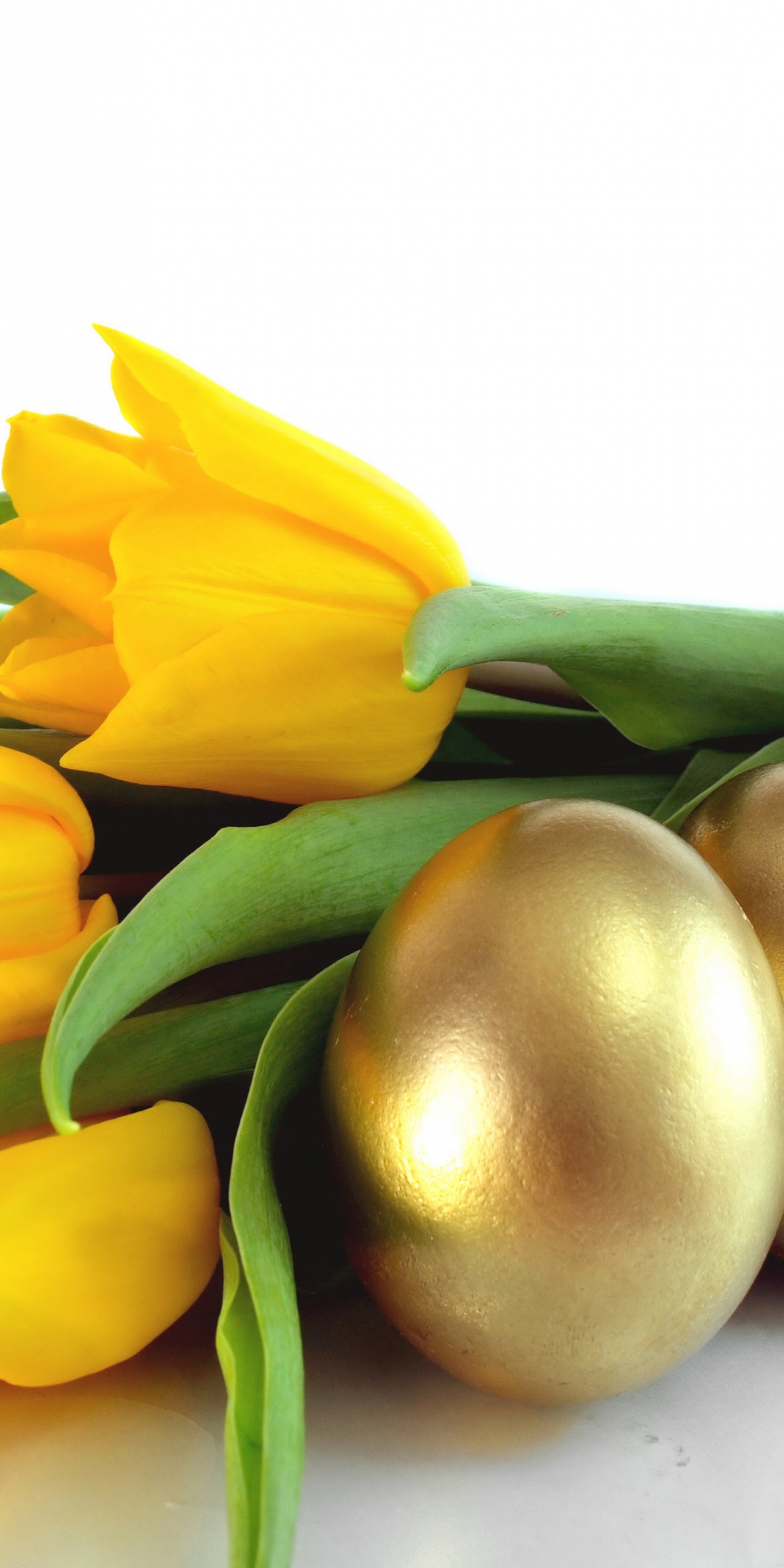 Easter Eggs And Yellow Tulips