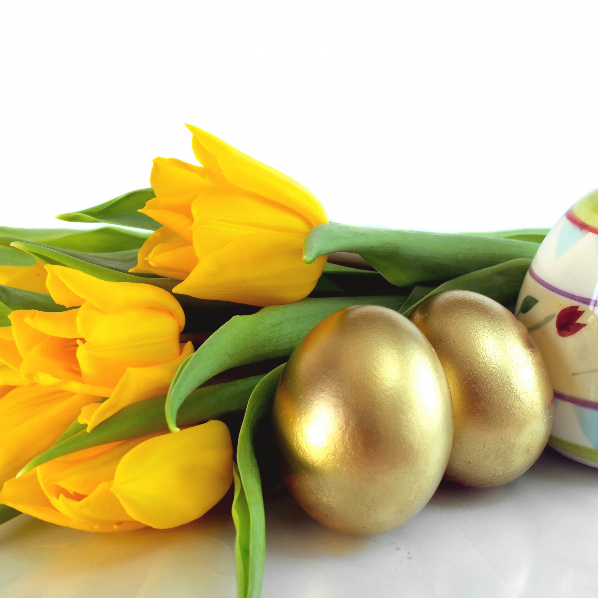 Easter Eggs And Yellow Tulips