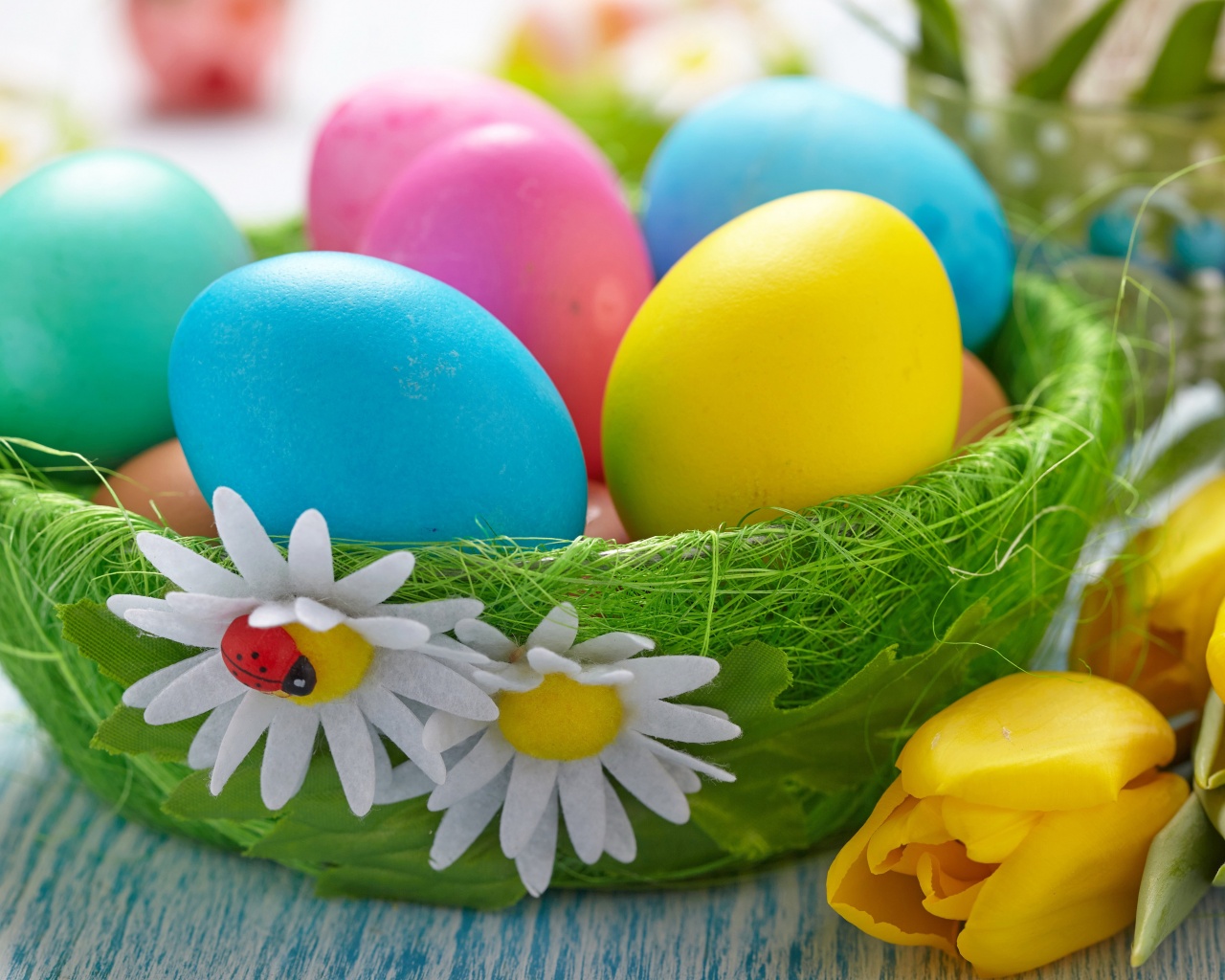 Easter Eggs In A Green Basket