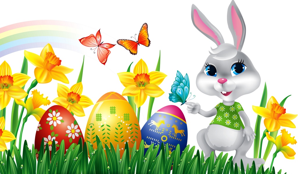 Easter Eggs Rabbit Flowers Butterfly