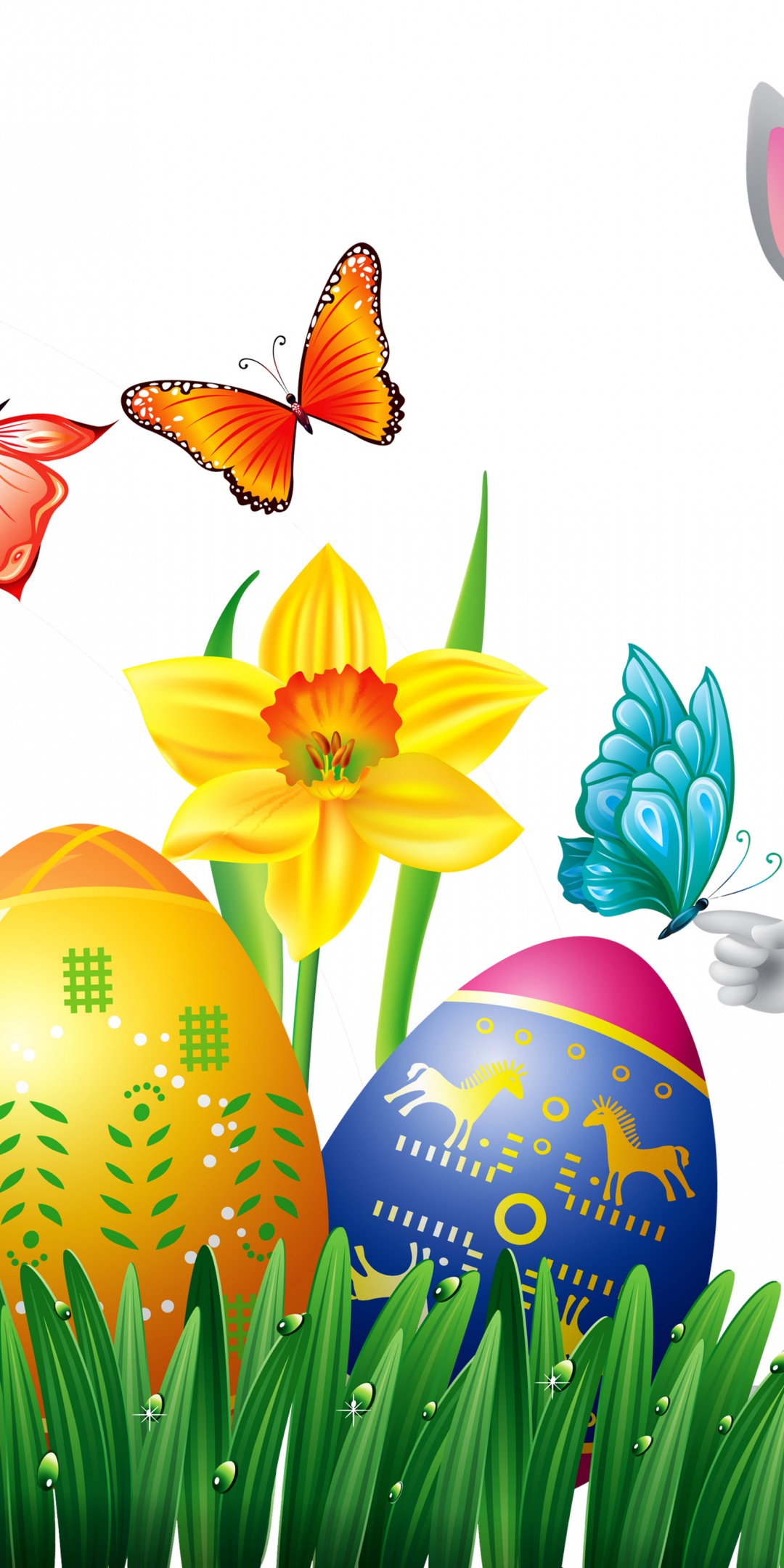 Easter Eggs Rabbit Flowers Butterfly