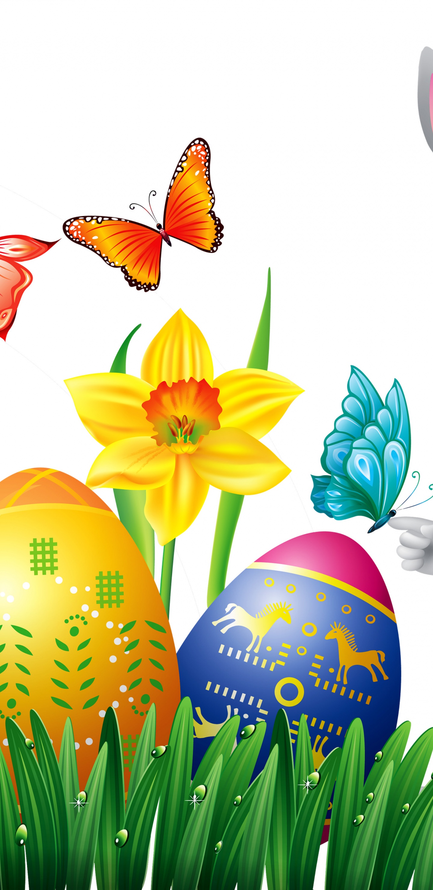 Easter Eggs Rabbit Flowers Butterfly