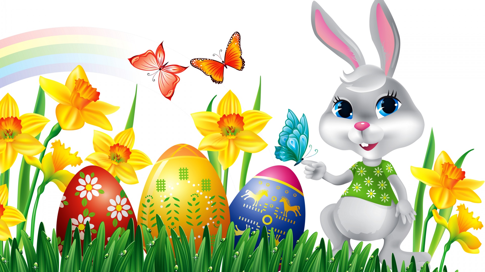 Easter Eggs Rabbit Flowers Butterfly