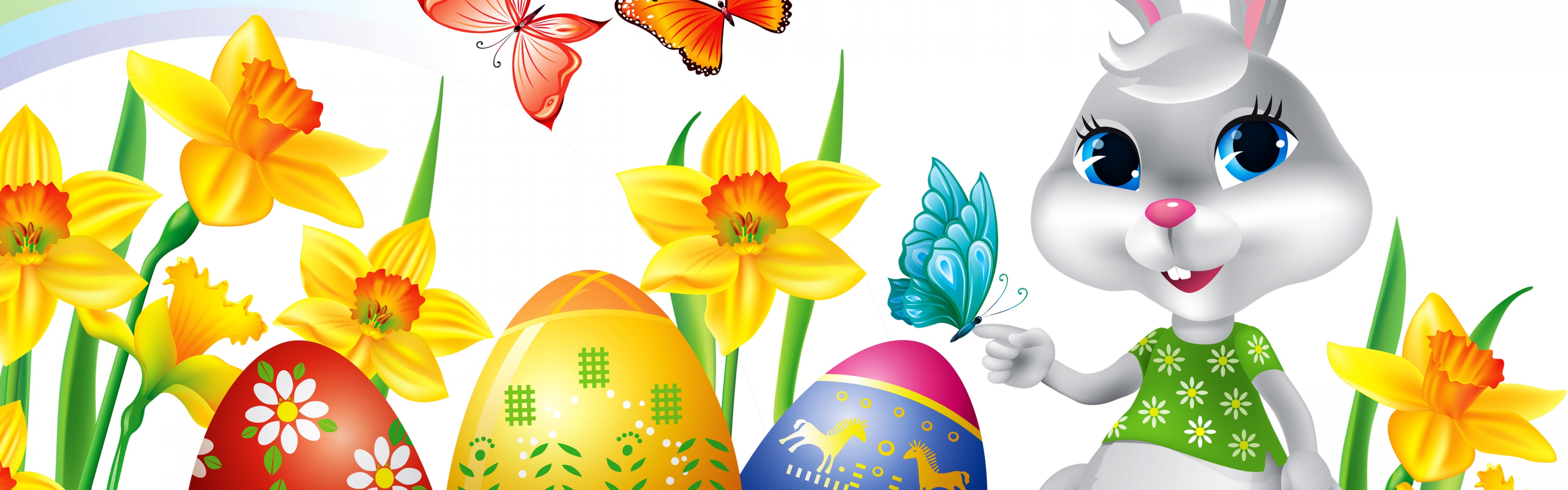 Easter Eggs Rabbit Flowers Butterfly