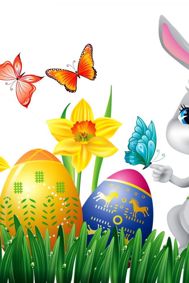 Easter Eggs Rabbit Flowers Butterfly