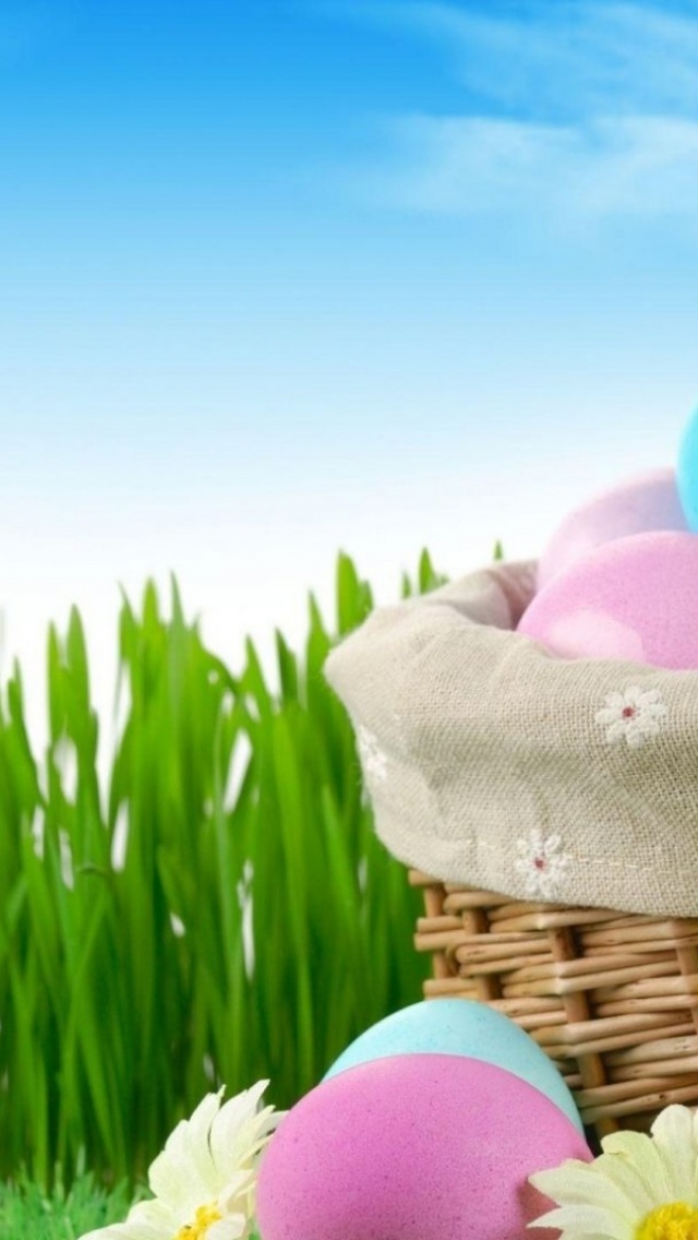 Easter Holiday Eggs Basket Flowers Grass Herbs