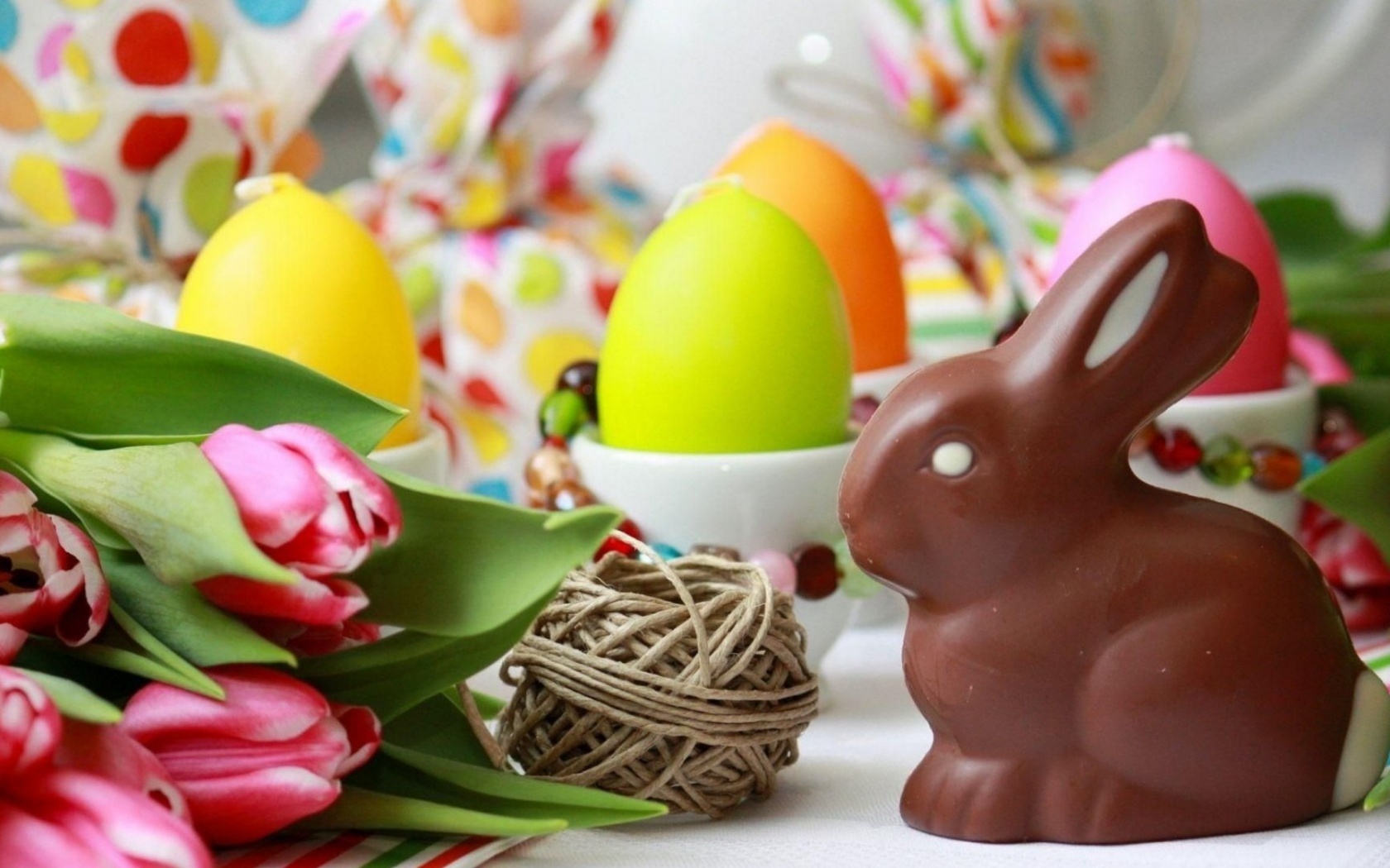 Easter Rabbit Chocolate Eggs Flowers Twine