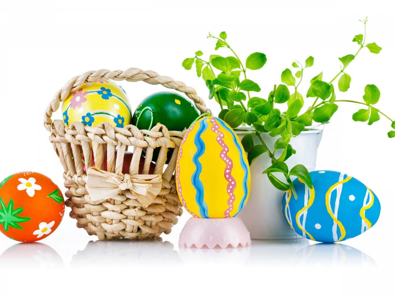 Easter Wicker Basket Eggs Plant