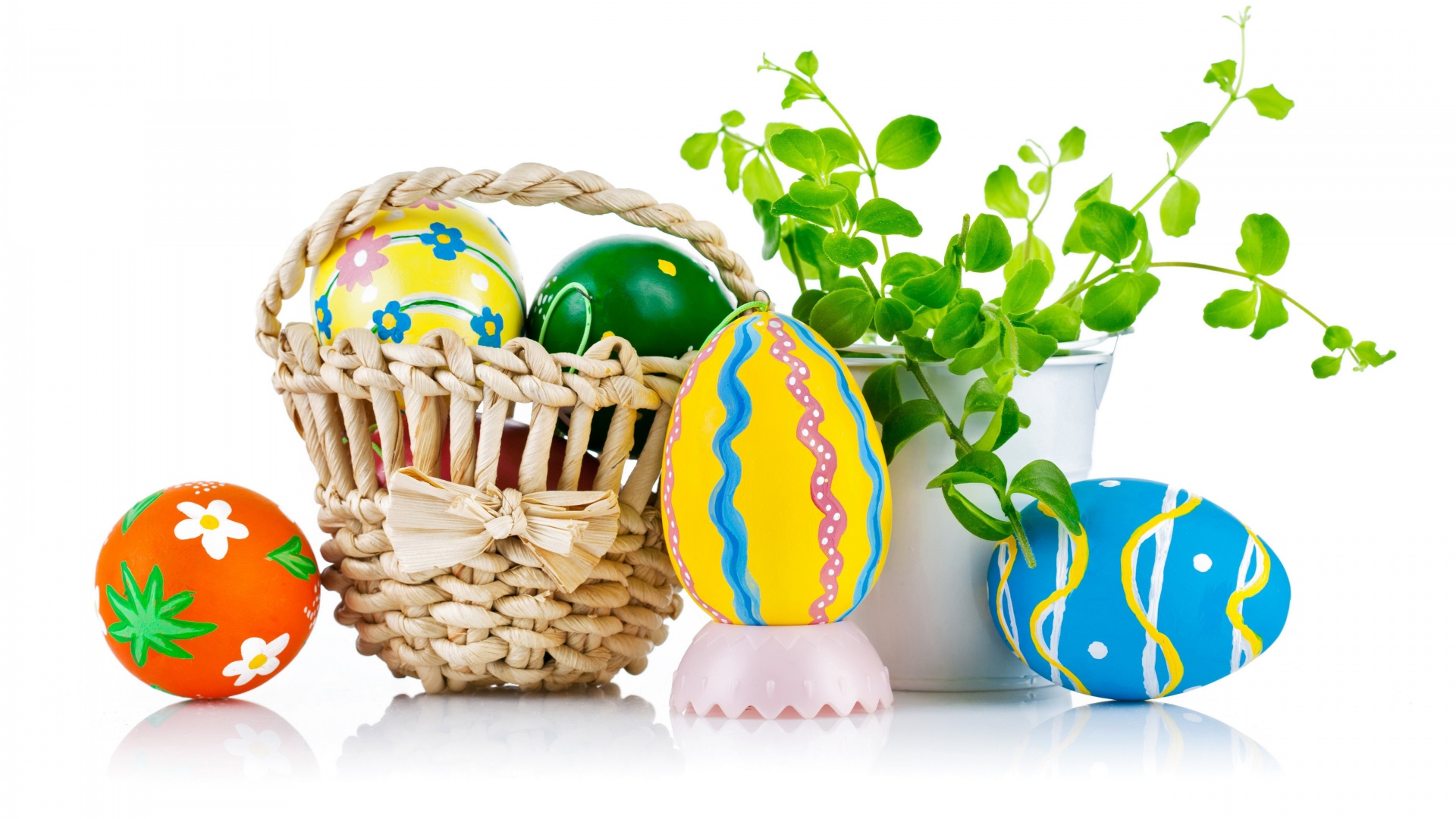 Easter Wicker Basket Eggs Plant