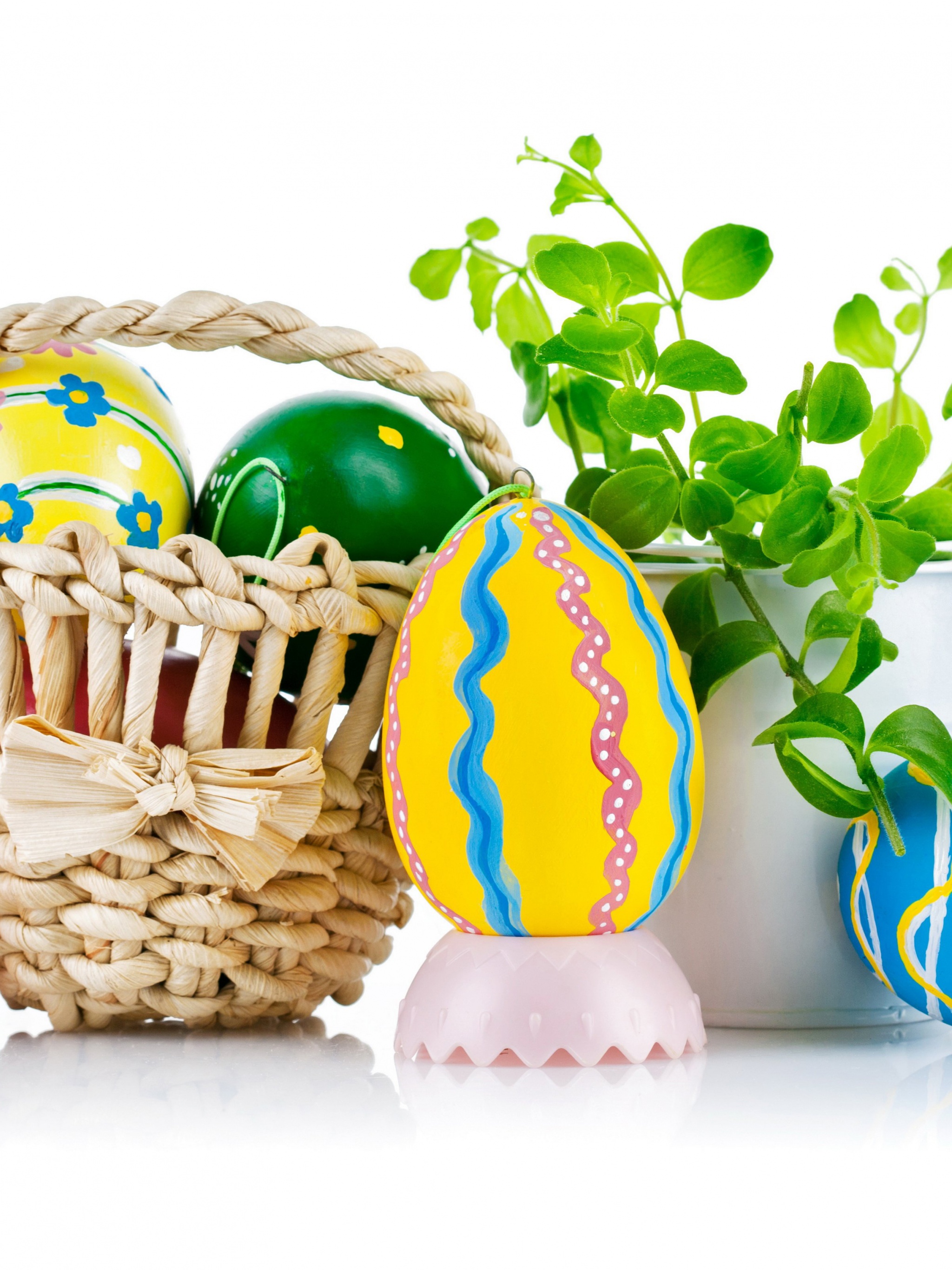 Easter Wicker Basket Eggs Plant