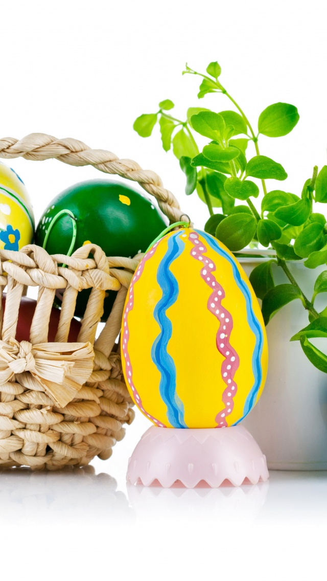 Easter Wicker Basket Eggs Plant