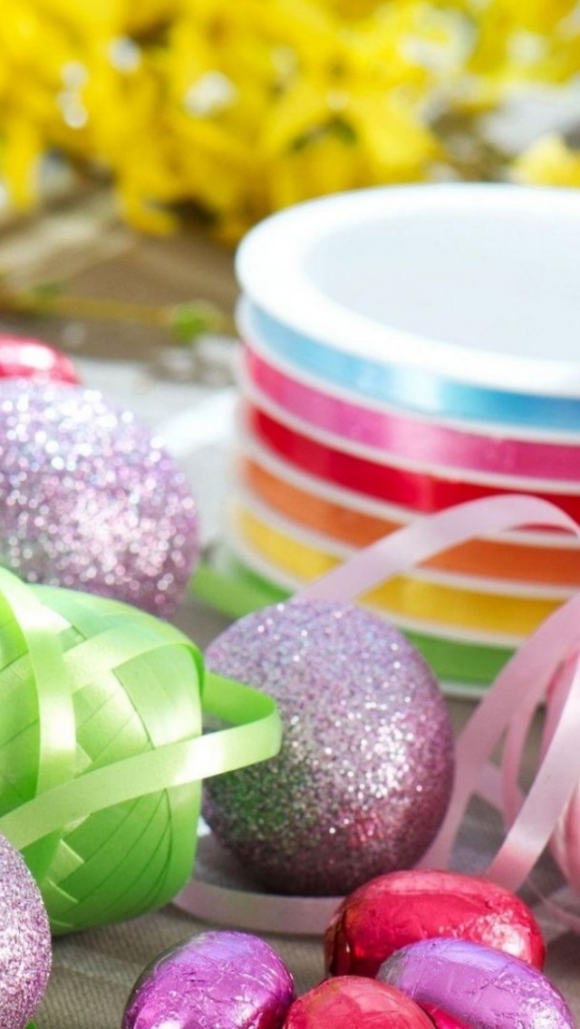 Eggs Easter Ribbons Table Foil Holiday