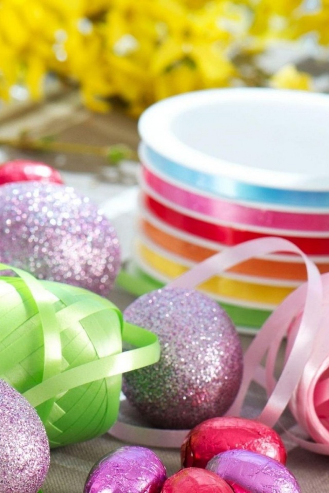 Eggs Easter Ribbons Table Foil Holiday