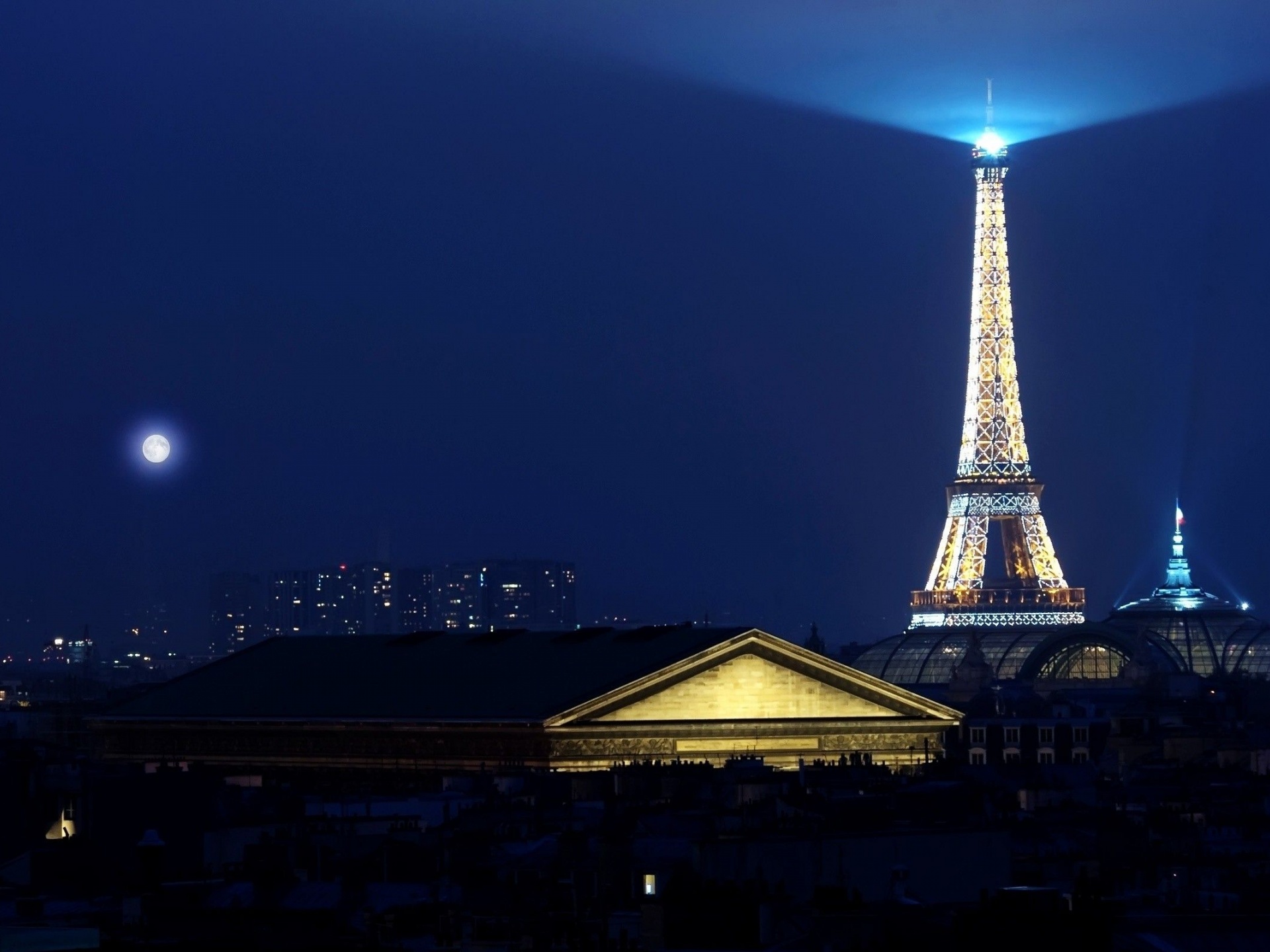 Eiffel Tower Paris Night Lights Buildings