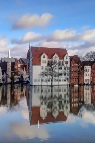 Europe Town Houses Buildings Trees Water Reflection Sky Clouds City