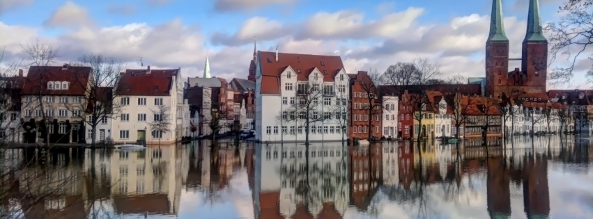 Europe Town Houses Buildings Trees Water Reflection Sky Clouds City