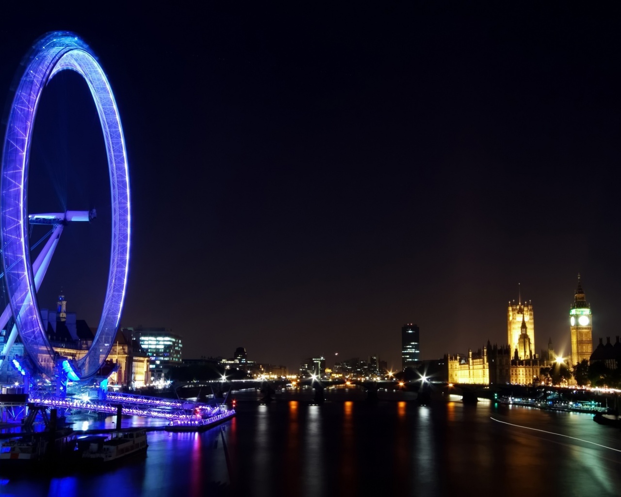 Eye Night Lights Ferris Wheel London England Great Britain Building River Thames Uk City Landscape