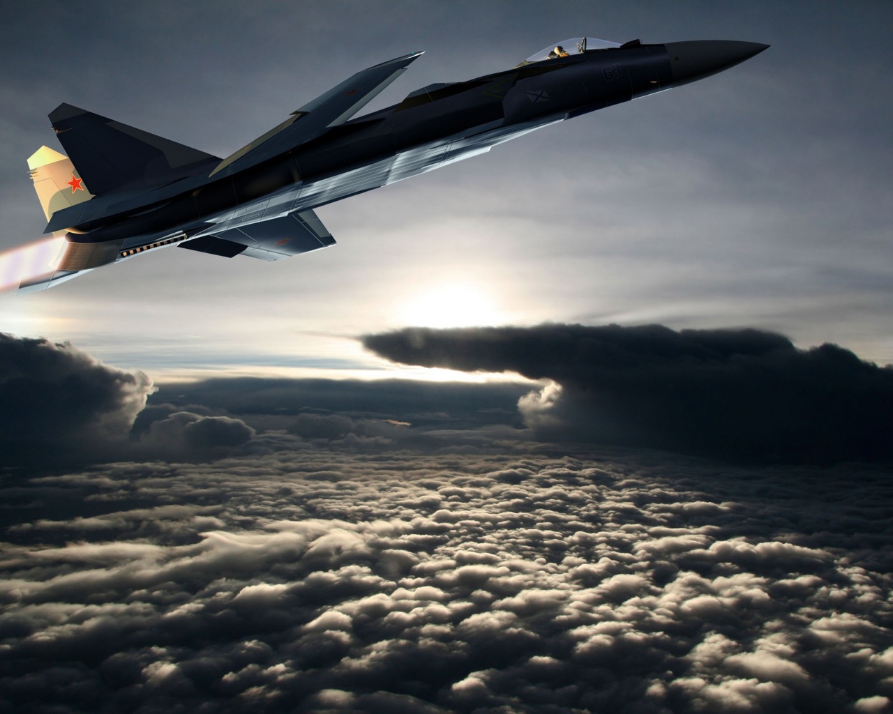 Fighter Aircraft Flying Out Of The Clouds