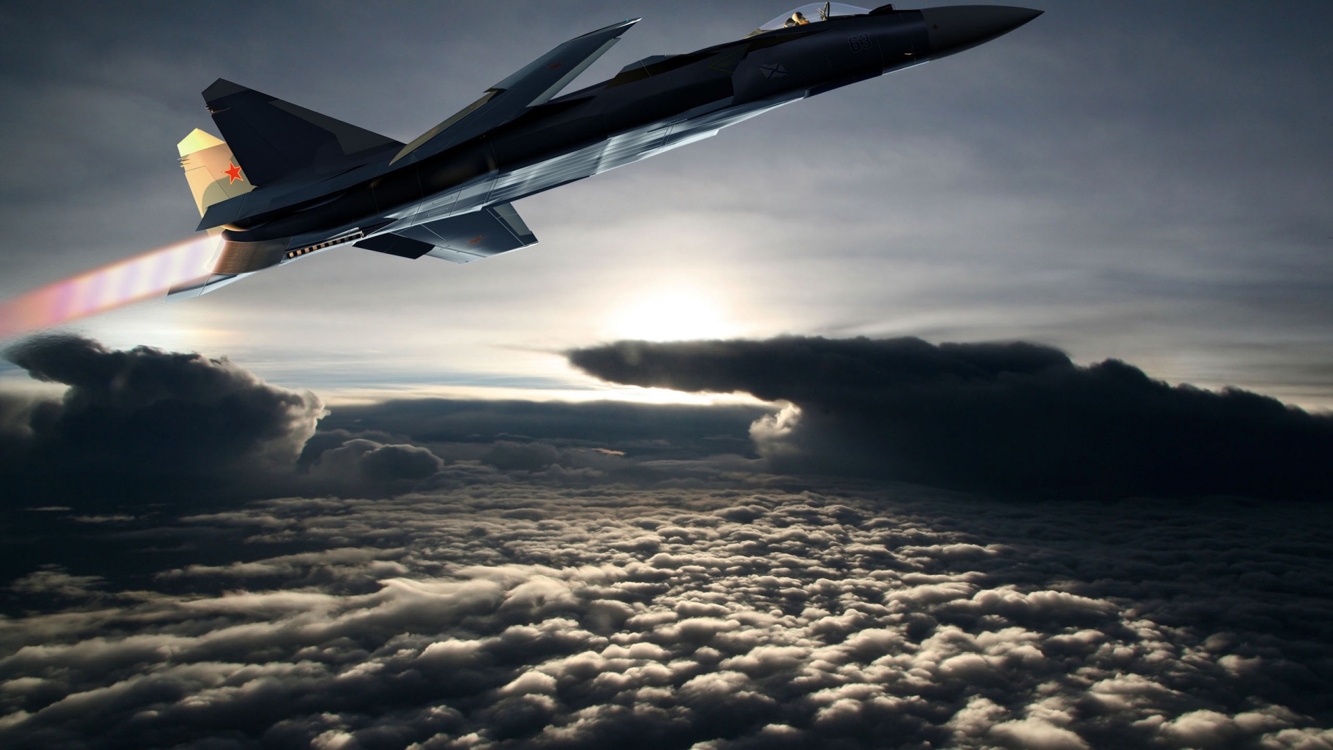 Fighter Aircraft Flying Out Of The Clouds