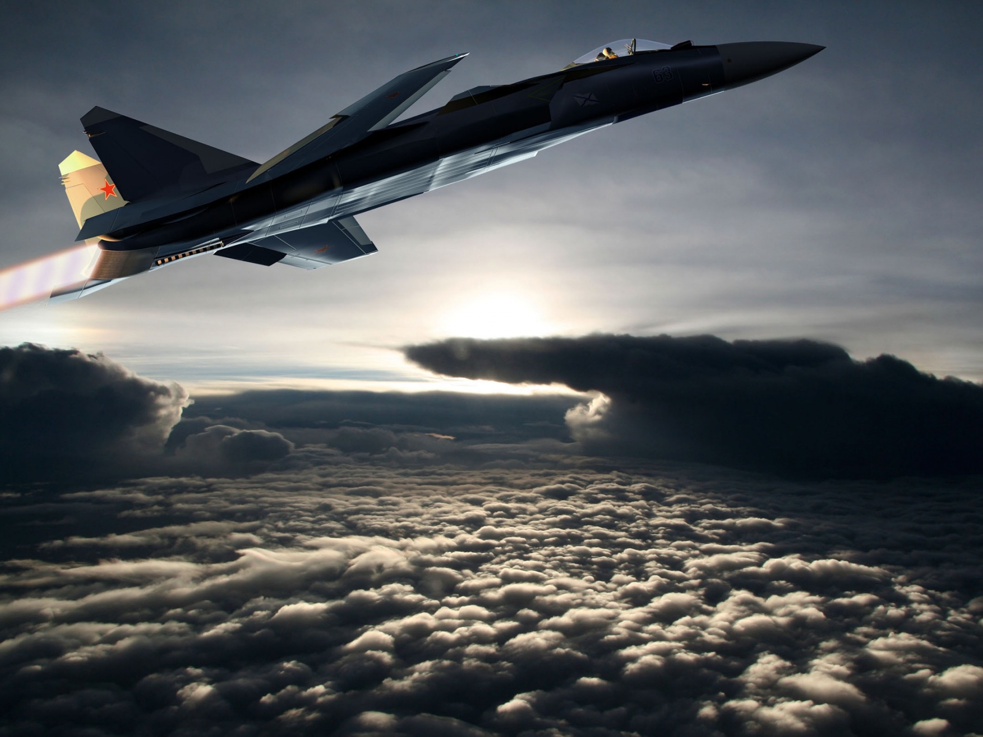 Fighter Aircraft Flying Out Of The Clouds