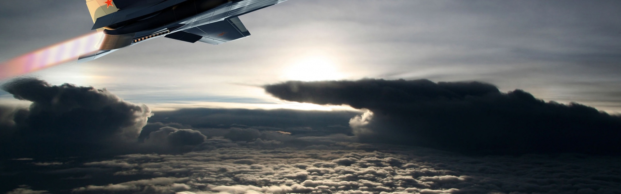 Fighter Aircraft Flying Out Of The Clouds