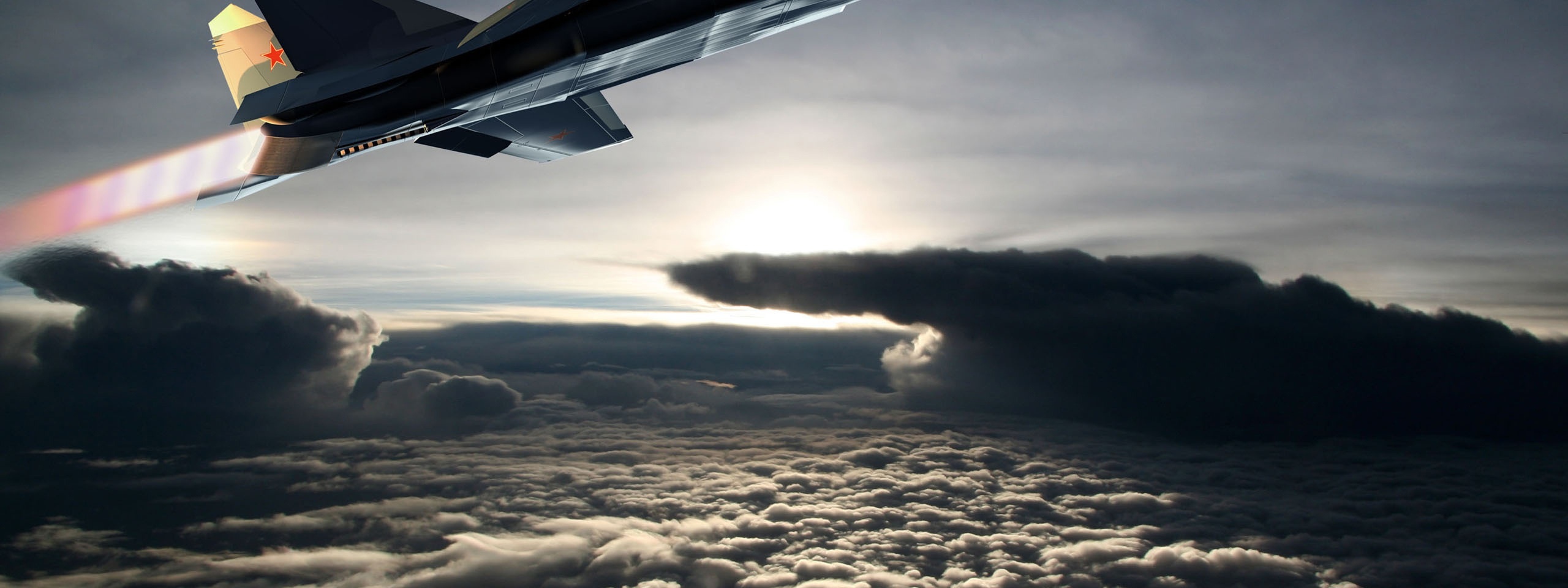 Fighter Aircraft Flying Out Of The Clouds