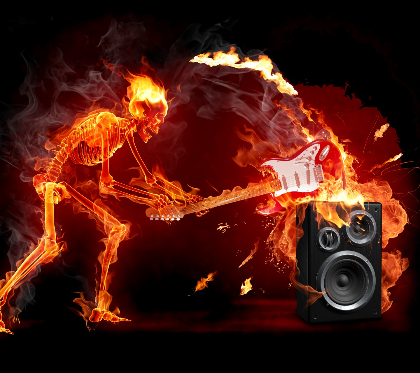 Fire Skeleton With A Guitar