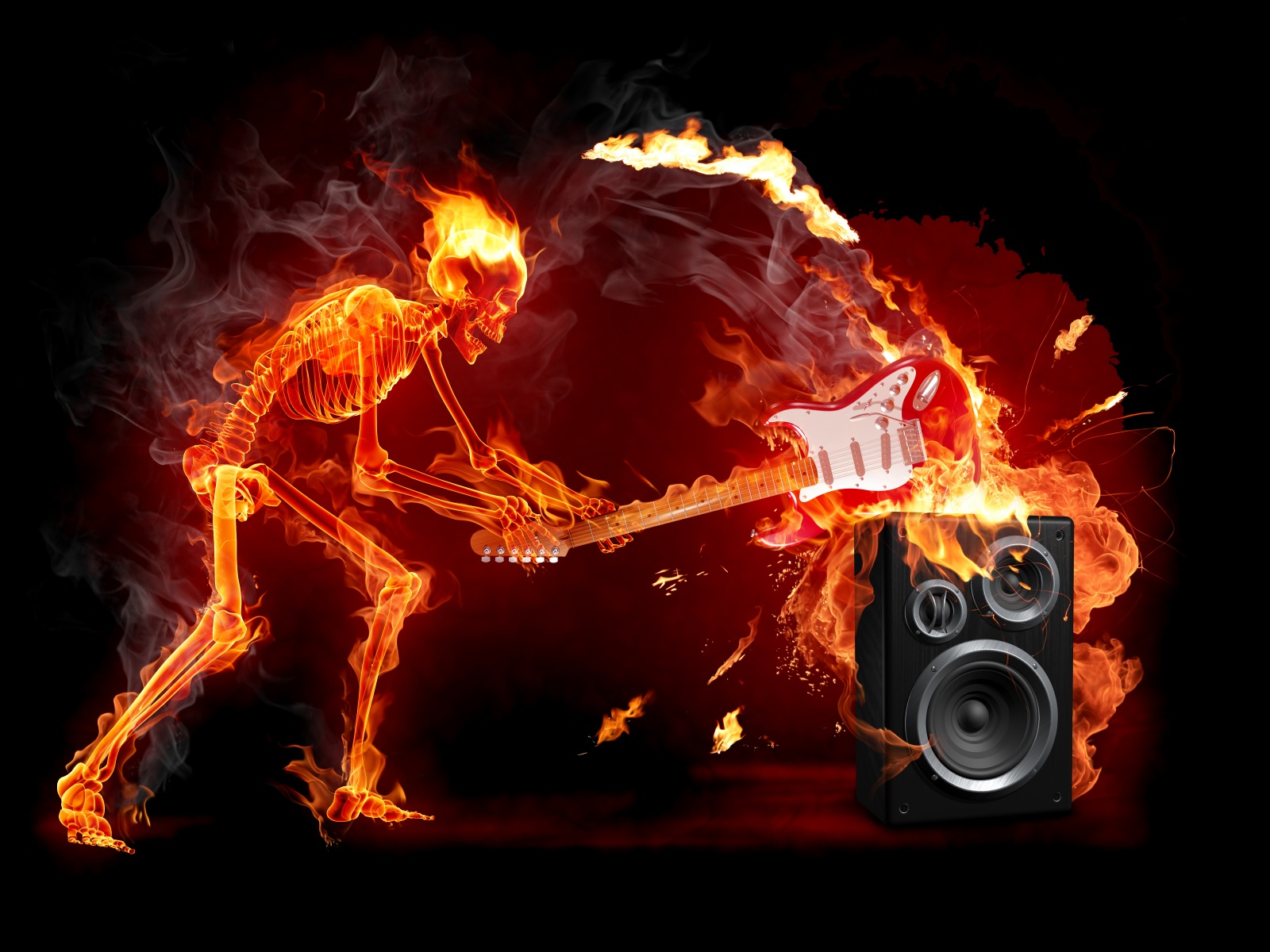 Fire Skeleton With A Guitar