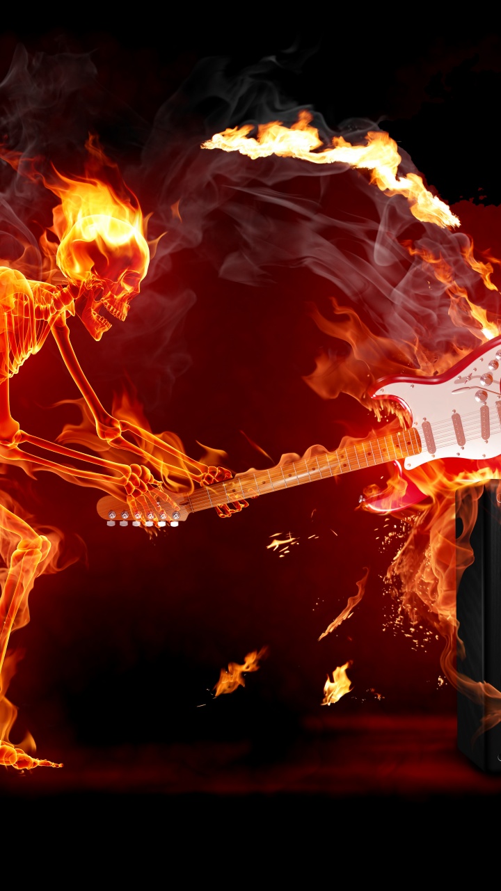 Fire Skeleton With A Guitar