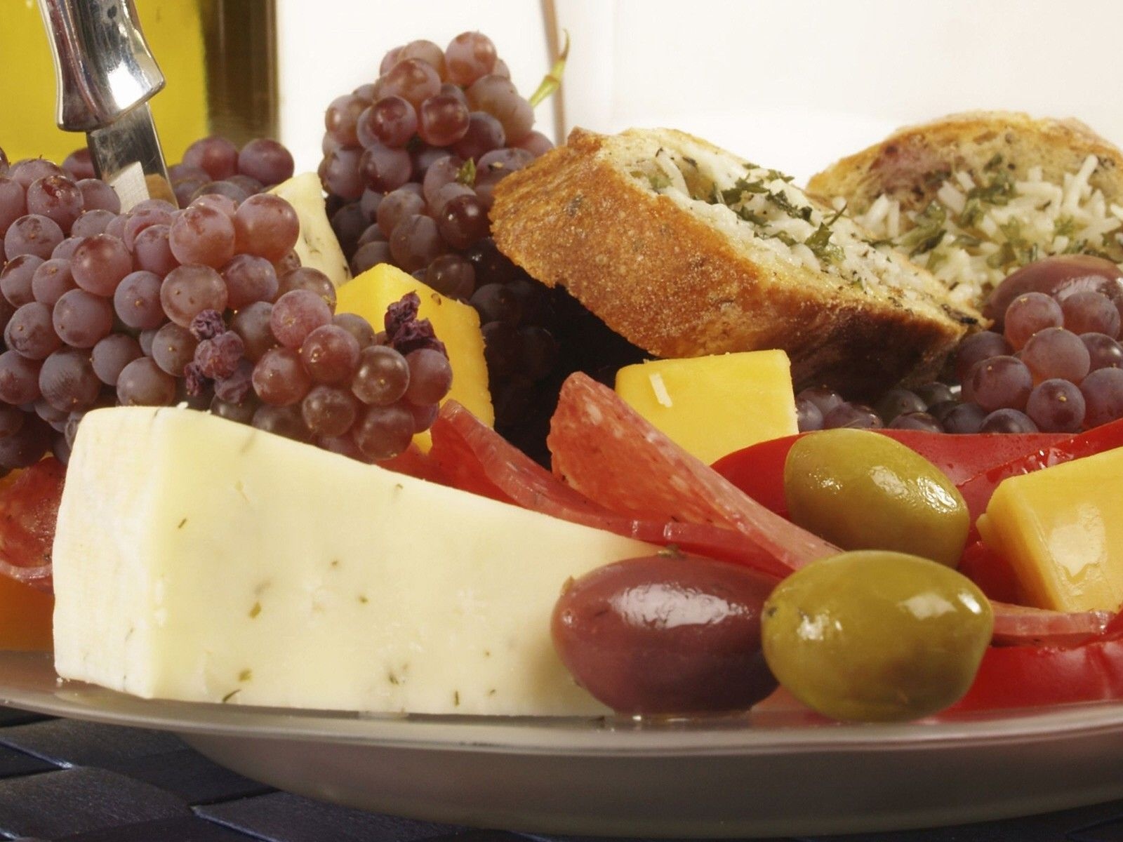 Food Cheese Bread Grapes Olives