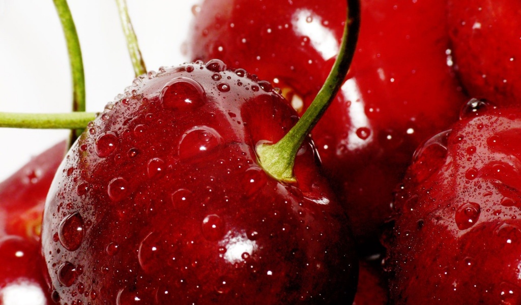 Food Cherries Water Drops Macro Berries