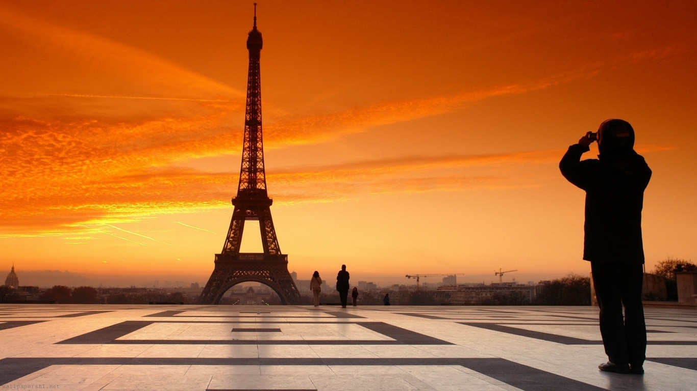 France Paris Evening Sunset People Sky Square Eiffel Tower City Landscape