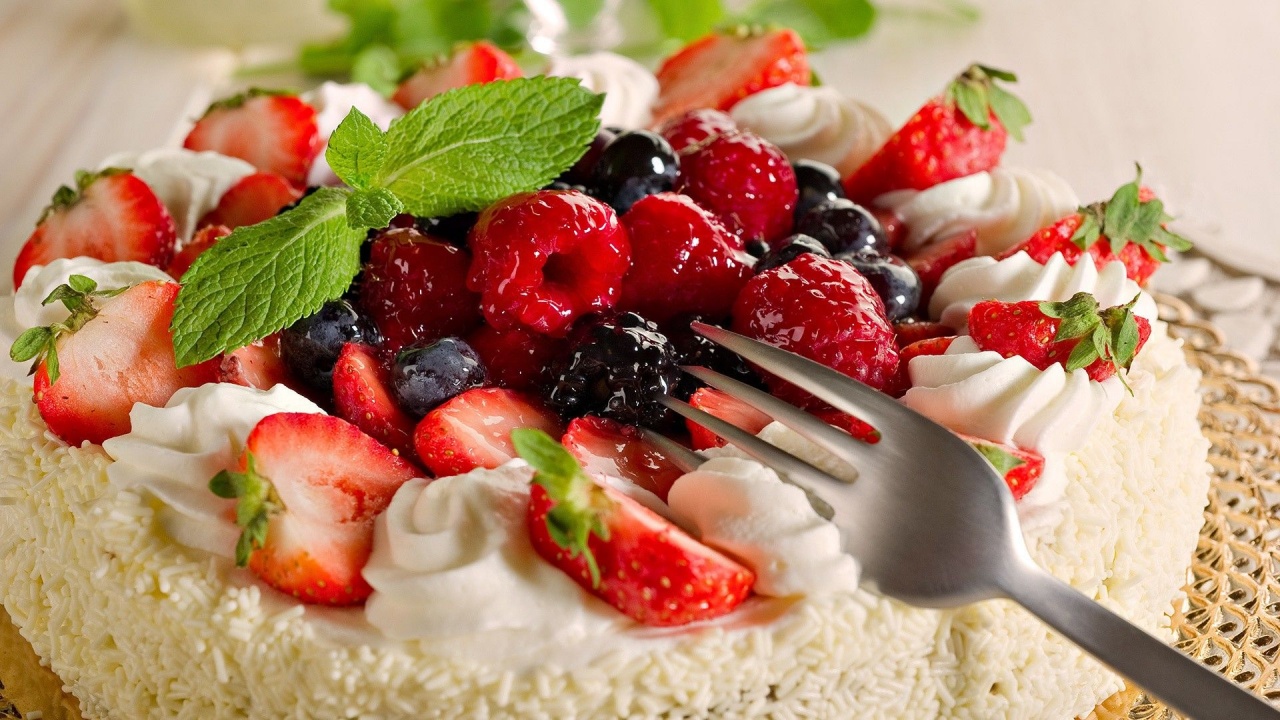 Fruit Food Cake Raspberry Strawberry And Fork