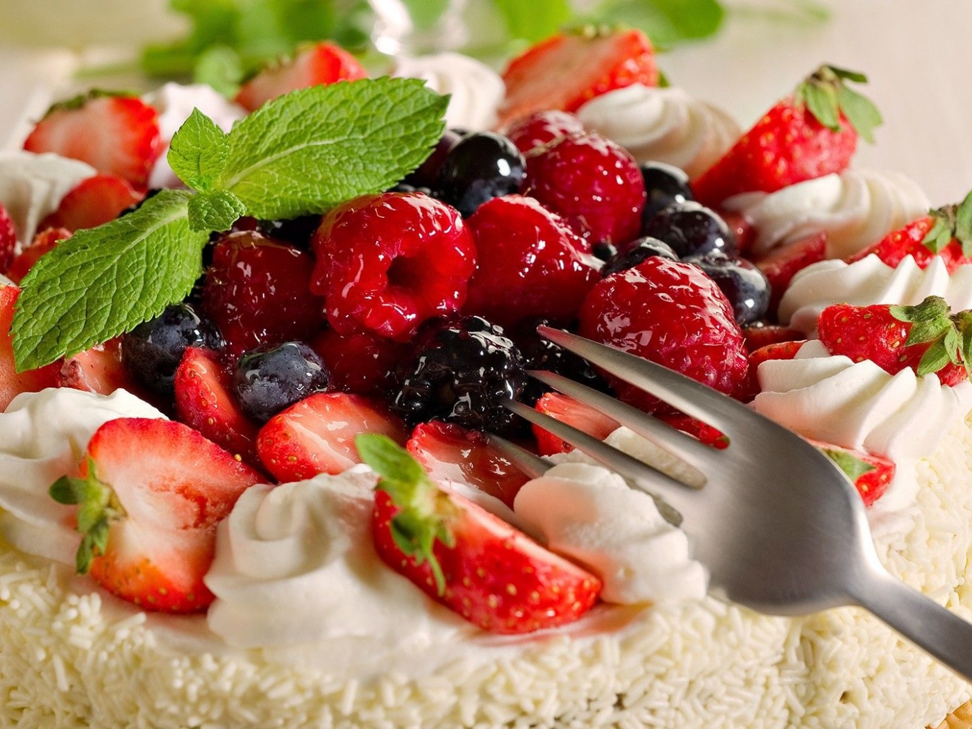 Fruit Food Cake Raspberry Strawberry And Fork