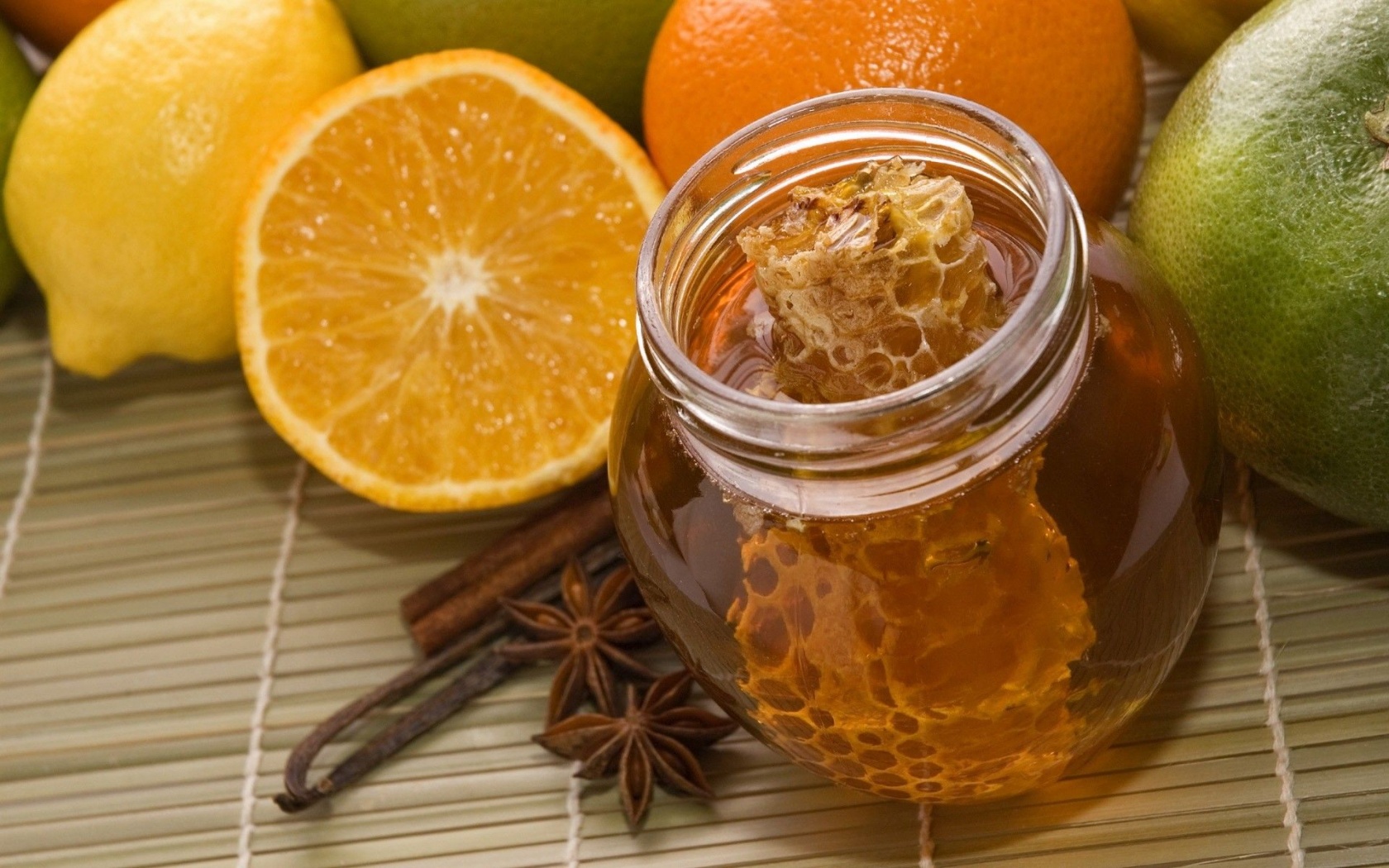 Fruits Food Jar Honey Limes Oranges Orange Slices Lemons