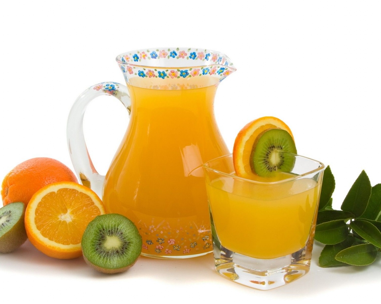 Fruits Food Kiwi Oranges White Background