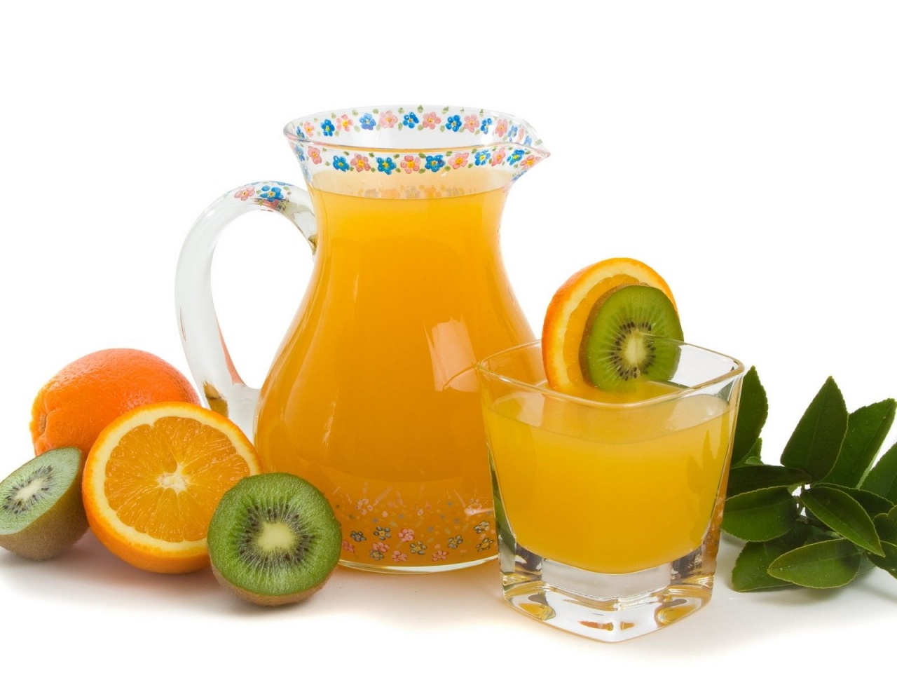 Fruits Food Kiwi Oranges White Background