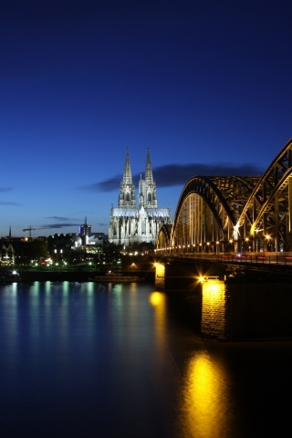 Germany Koln Cologne Germany Evening Buildings Lighting Bridge River Rhine The Reflection