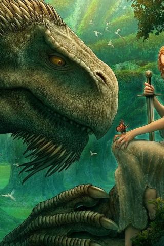 Girl Dinosaur Sword Butterfly Wood