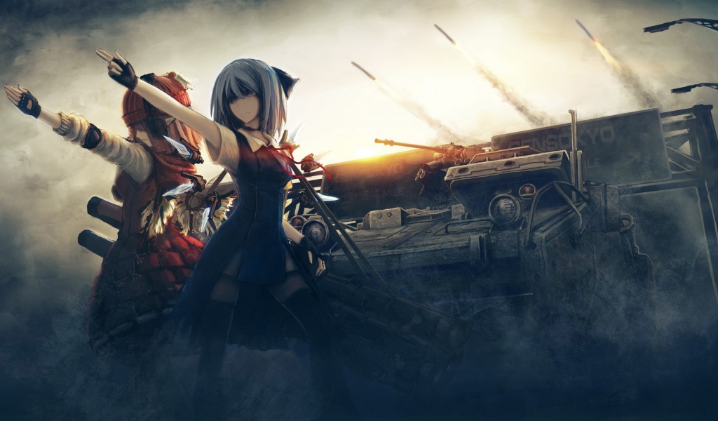 Girls Tanks Missiles Weapons Touhou War Sisters