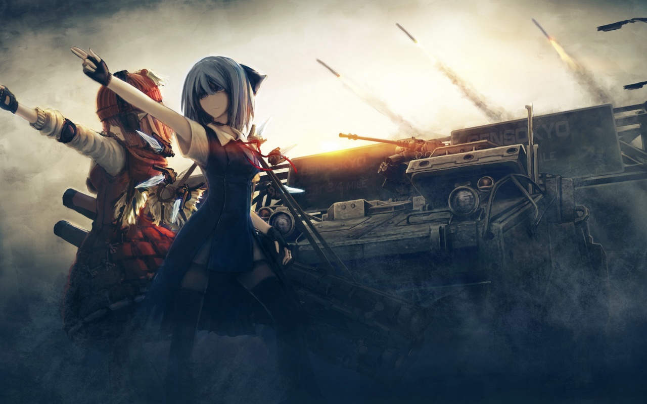 Girls Tanks Missiles Weapons Touhou War Sisters