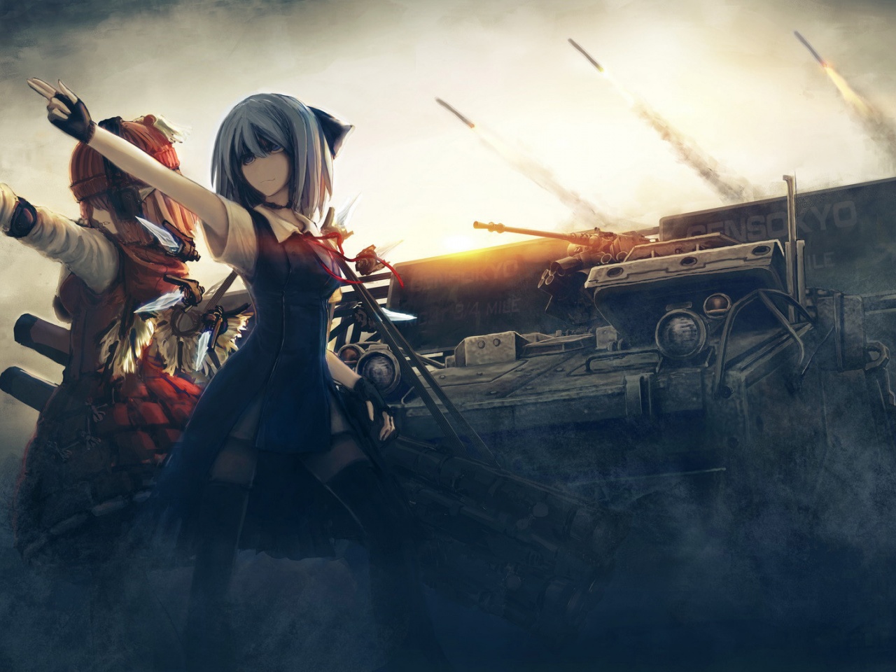 Girls Tanks Missiles Weapons Touhou War Sisters