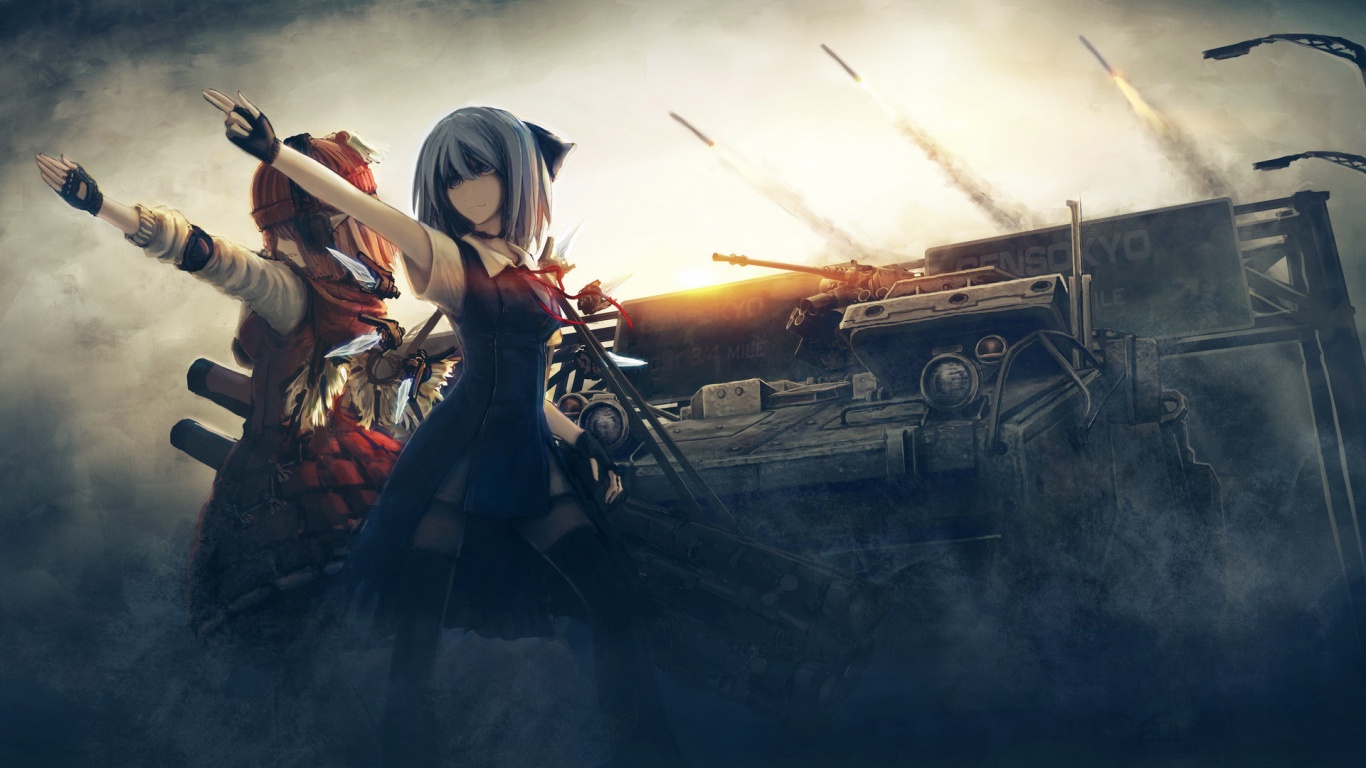 Girls Tanks Missiles Weapons Touhou War Sisters