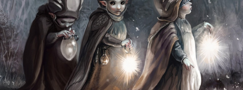 Gnomes Lanterns Way Night