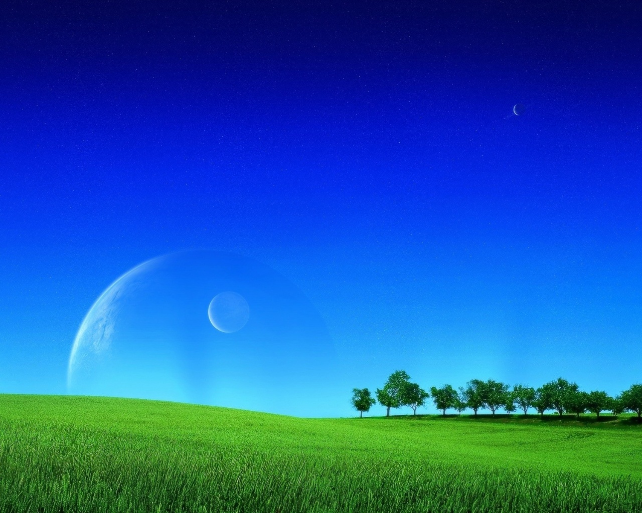 Grass Greens Field Lawn Sky Planets Space