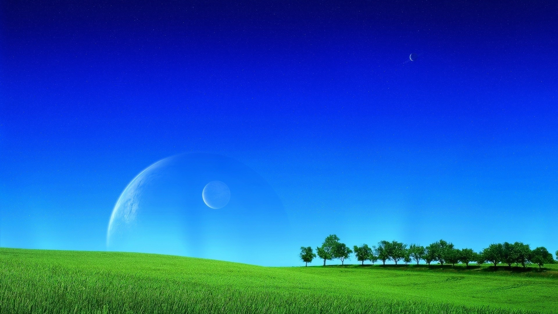 Grass Greens Field Lawn Sky Planets Space