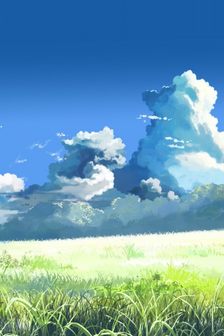 Grass Sky Clouds Sunlight Meadow 5 Centimeters Per Second