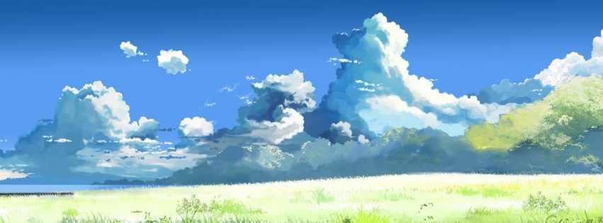 Grass Sky Clouds Sunlight Meadow 5 Centimeters Per Second