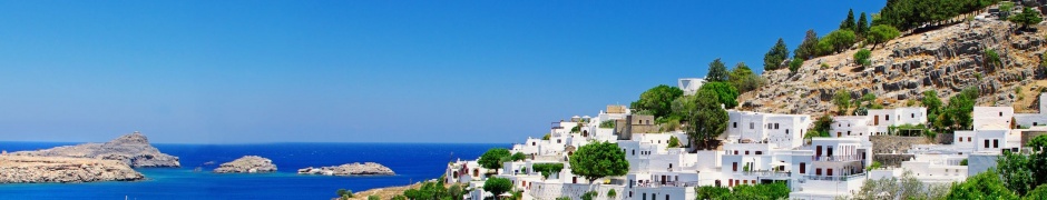 Greece Fortress Coast Houses Trees Nature